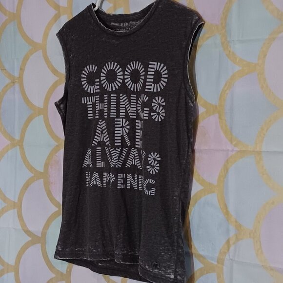 Spenglish Ladies Muscle Tee GOOD THINGS ARE ALWAYS HAPPENING Size Medium NWT - Picture 3 of 7